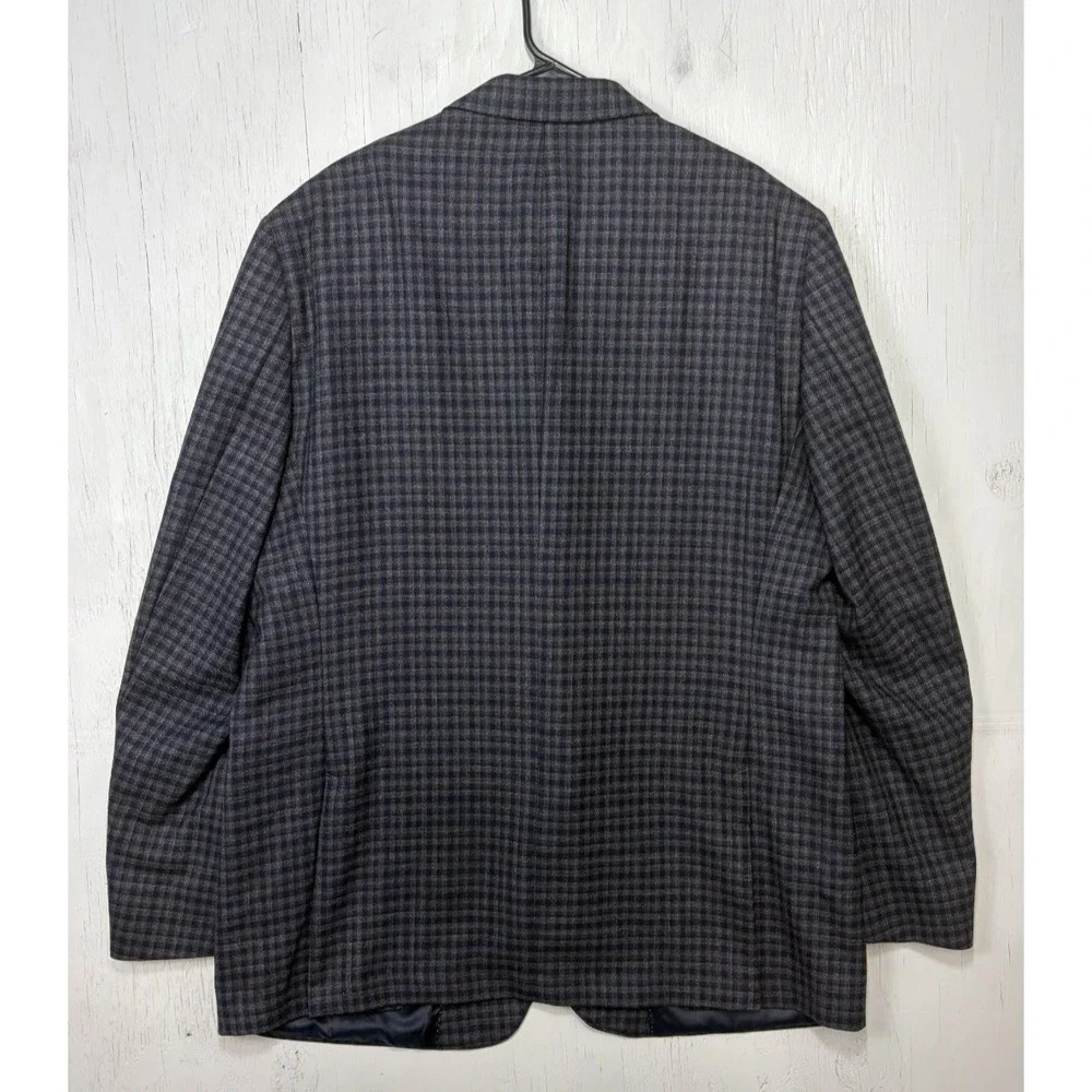 Mens Hart Schaffner Marx Sport Coat Jacket Size 48L Plaid Blue Brown USA Made
